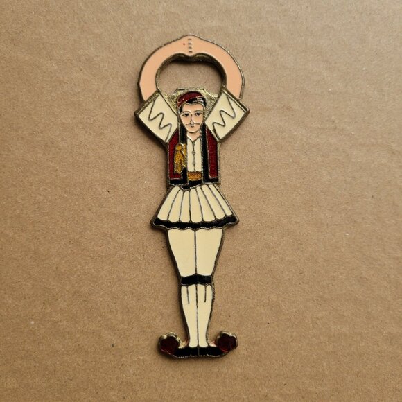 Bronze Enamel Bottle Opener Greek Male Dancer Bar Accessory - Picture 1 of 7